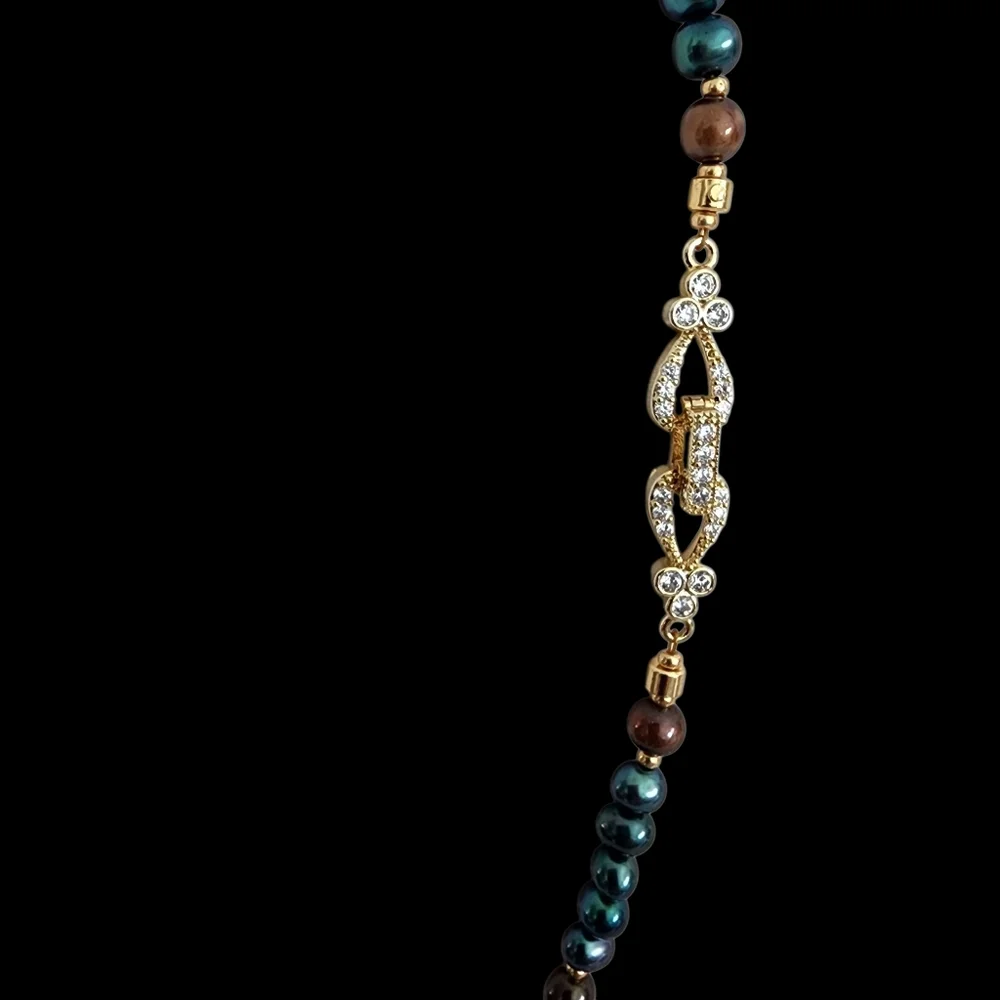 Vintage pearl necklace gold filigree clasp blue brown baby pearls A0215 -Q5 -Q2